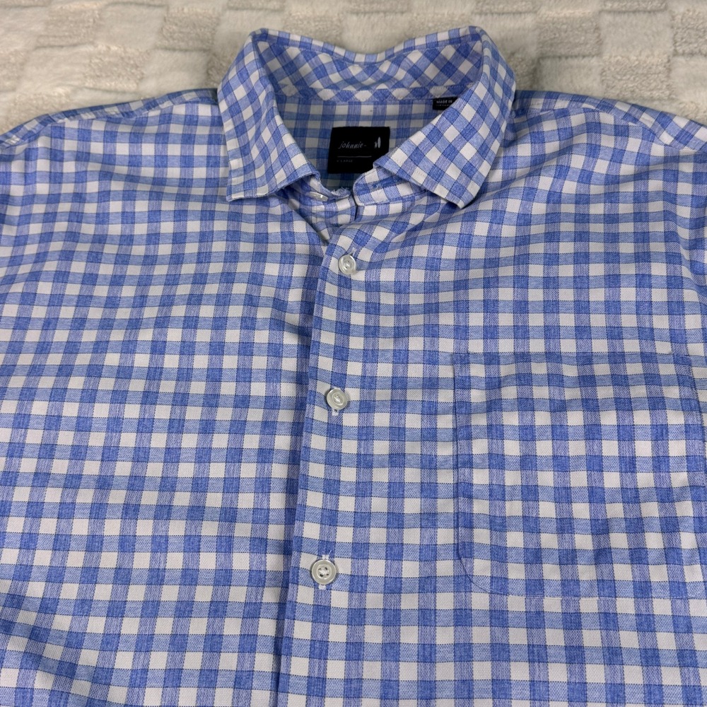Johnnie-O Performance Gingham Button Down Shirt Mens XL Blue White Plaid Bamboo - Picture 6 of 12